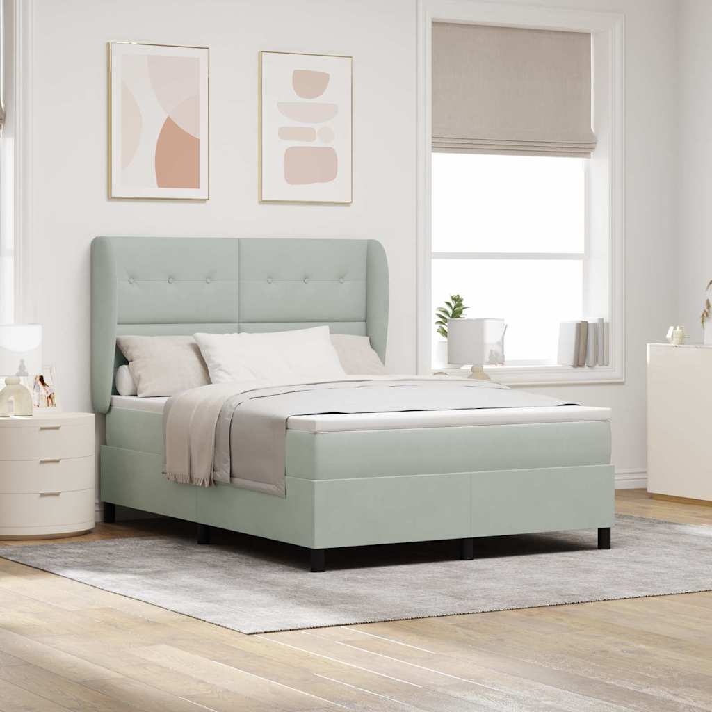 Boxspringbett mit Kopfteil Hellgrau 200 x 140 cm Samt