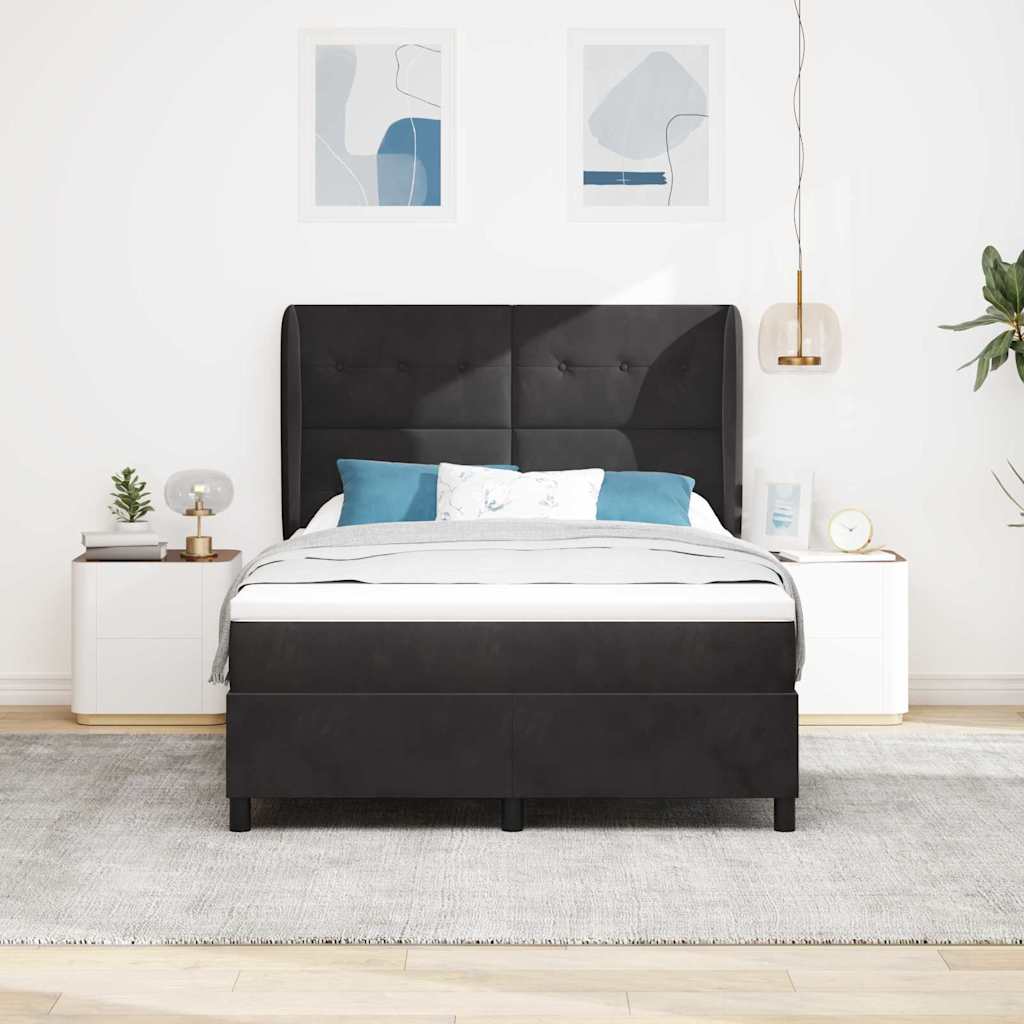 Boxspringbett mit Kopfteil Schwarz 200 x 140 cm Samt