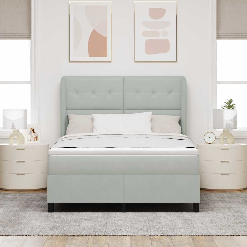 Boxspringbett mit Kopfteil Hellgrau 200 x 160 cm Samt