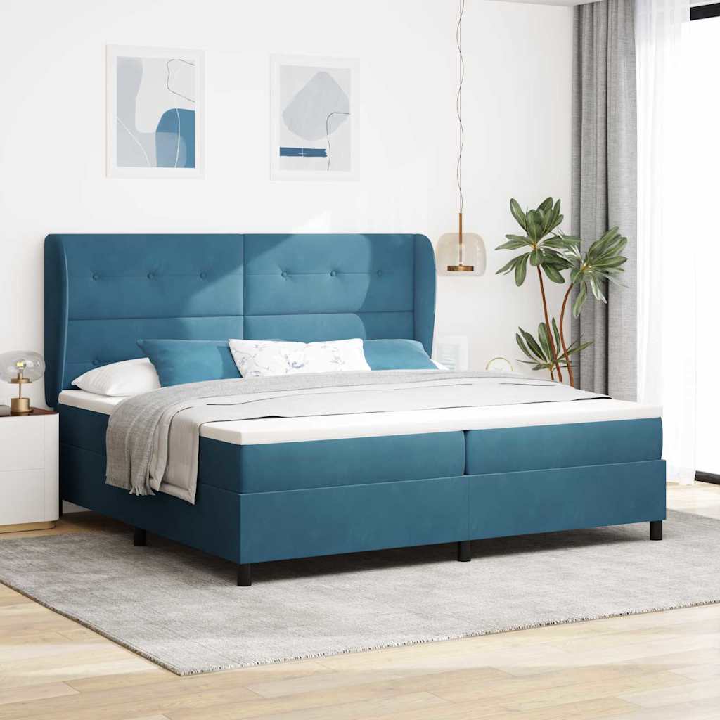 Boxspringbett mit Kopfteil Dunkelblau 200 x 200 cm Samt