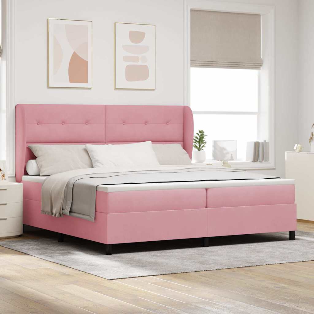 Boxspringbett mit Kopfteil Rosa 200 x 200 cm Samt