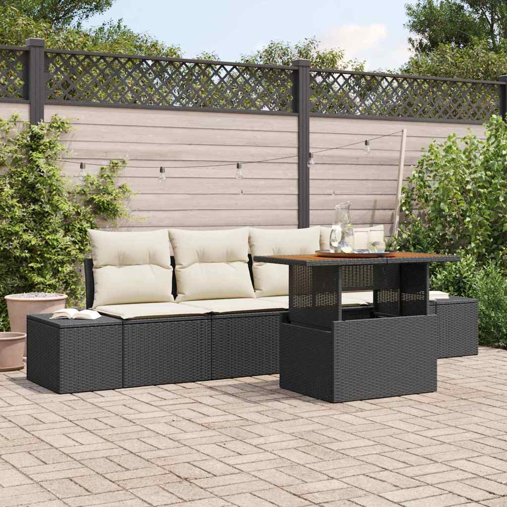 Gartensofa-set 5 Stk. Schwarz und Creme