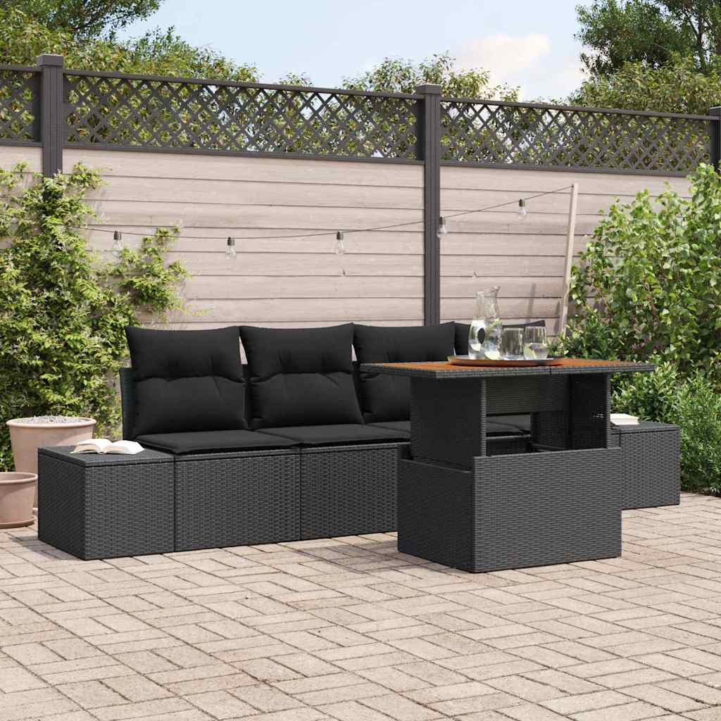 Gartensofa-set 5 Stk. Schwarz und Braun