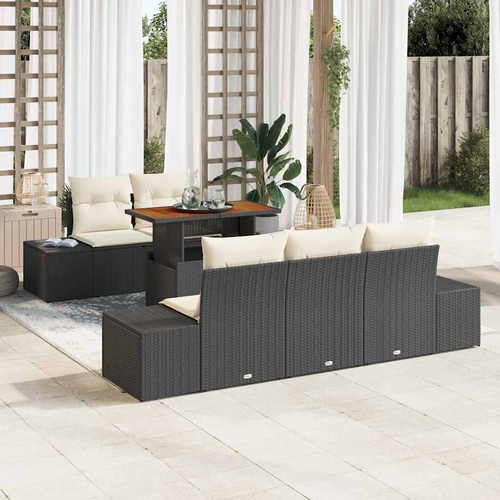 Gartensofa-set 6 Stk. Schwarz und Creme