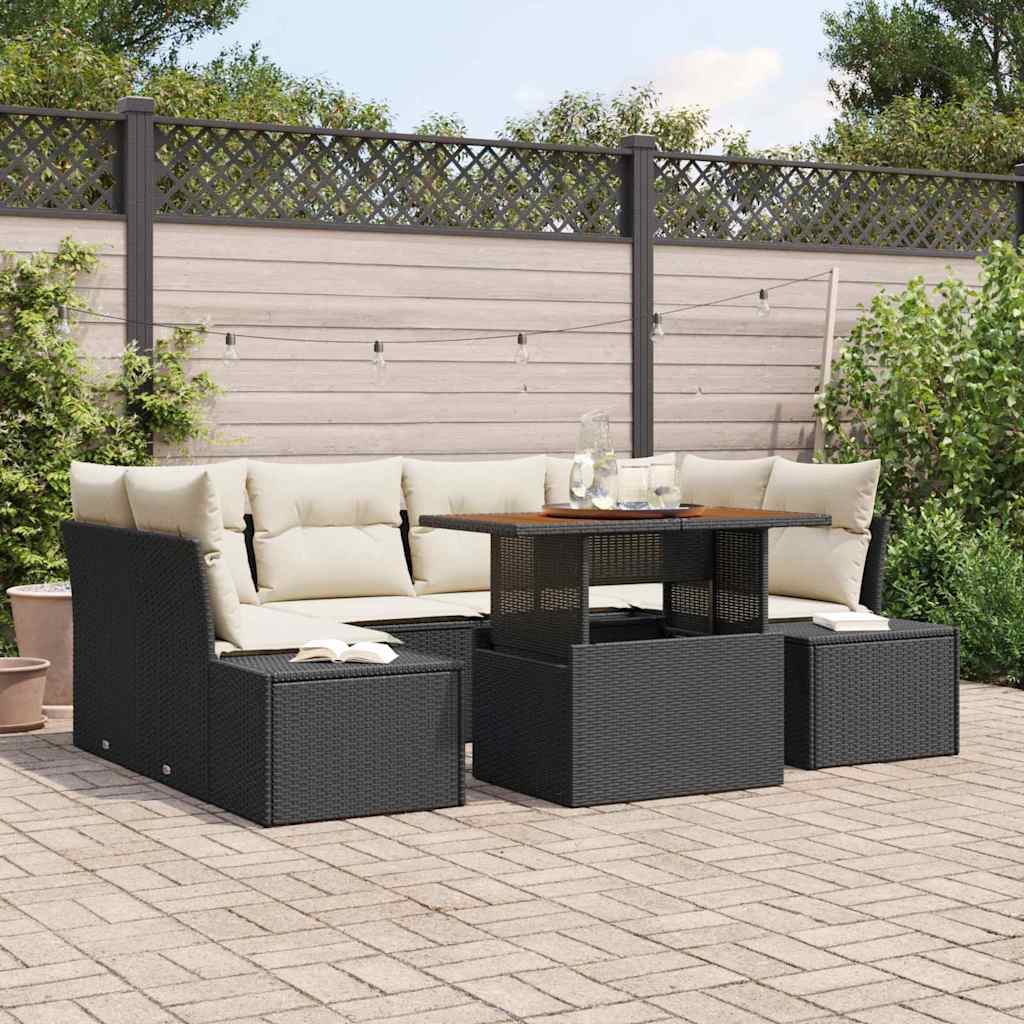 Gartensofa-set 7 Stk. Schwarz Poly-Rattan