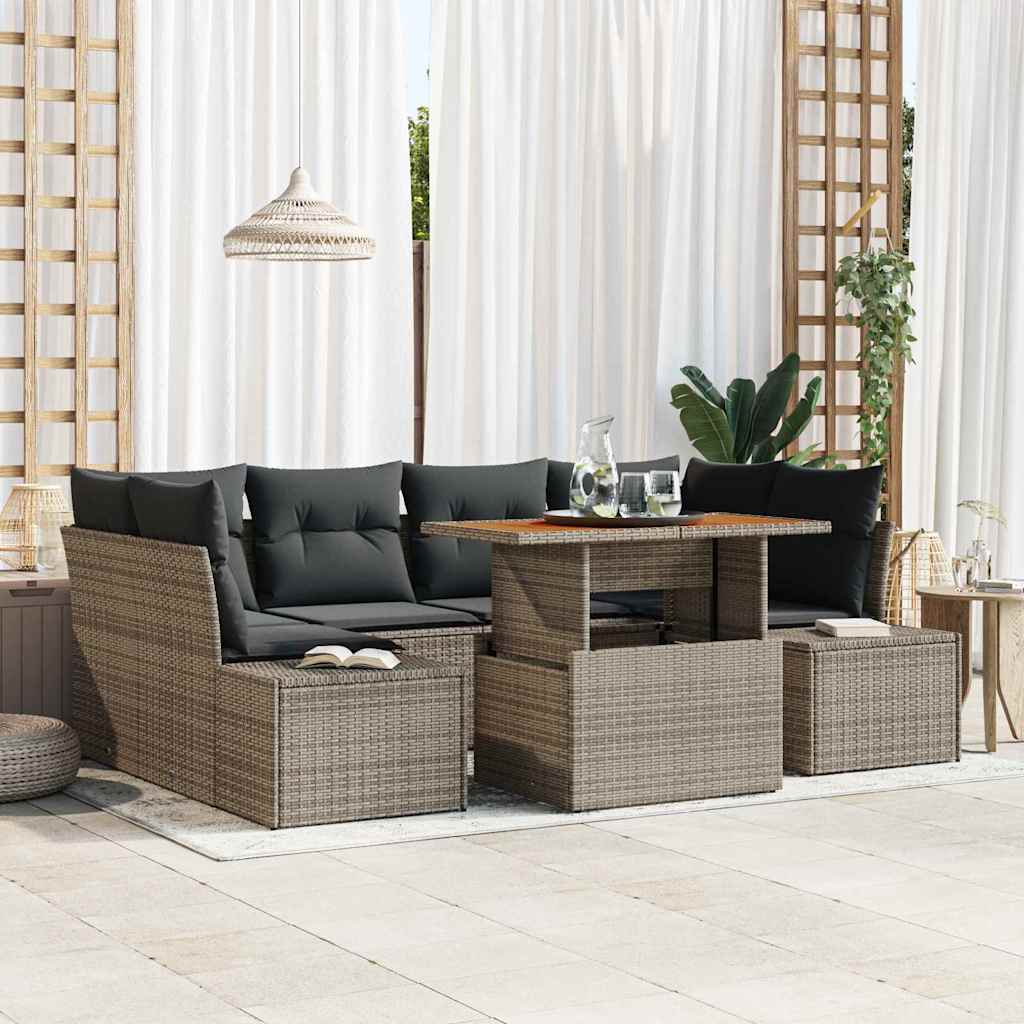 Gartensofa-set 7 Stk. Grau Poly-Rattan