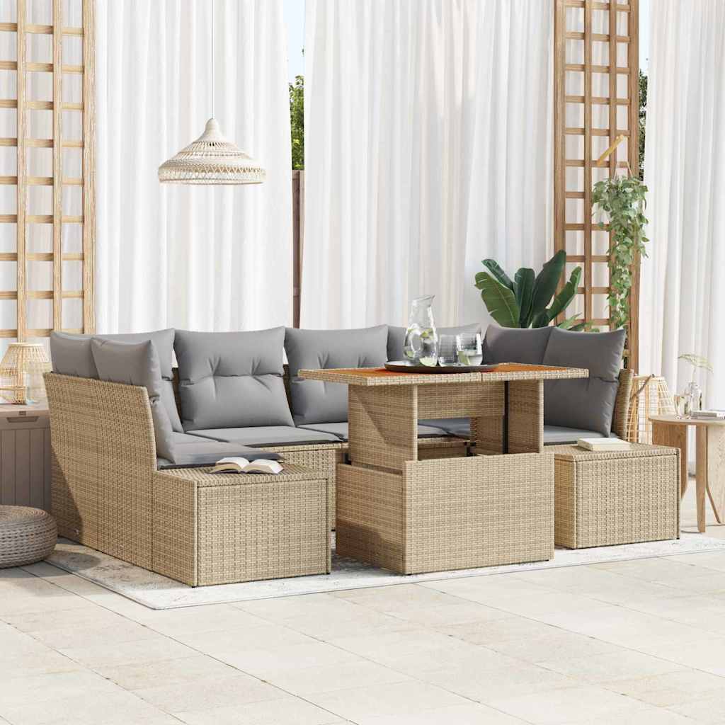 Gartensofa-set 7 Stk. Beige Poly-Rattan