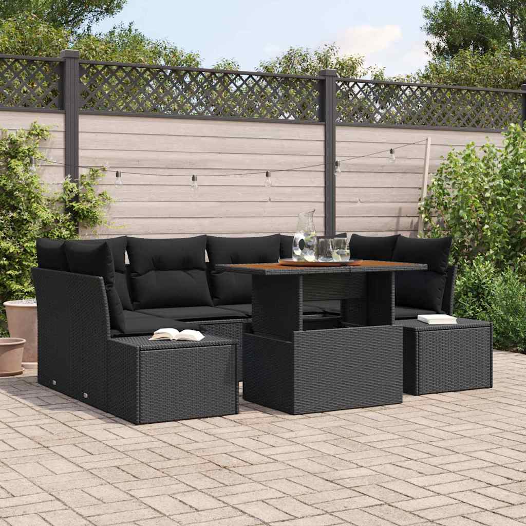 Gartensofa-set 7 Stk. Schwarz Poly-Rattan