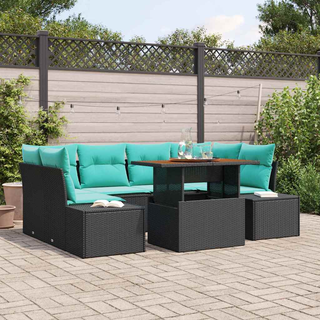 Garten Essgruppe 7 stk. 6-Sitzanzahl Schwarz und Teal