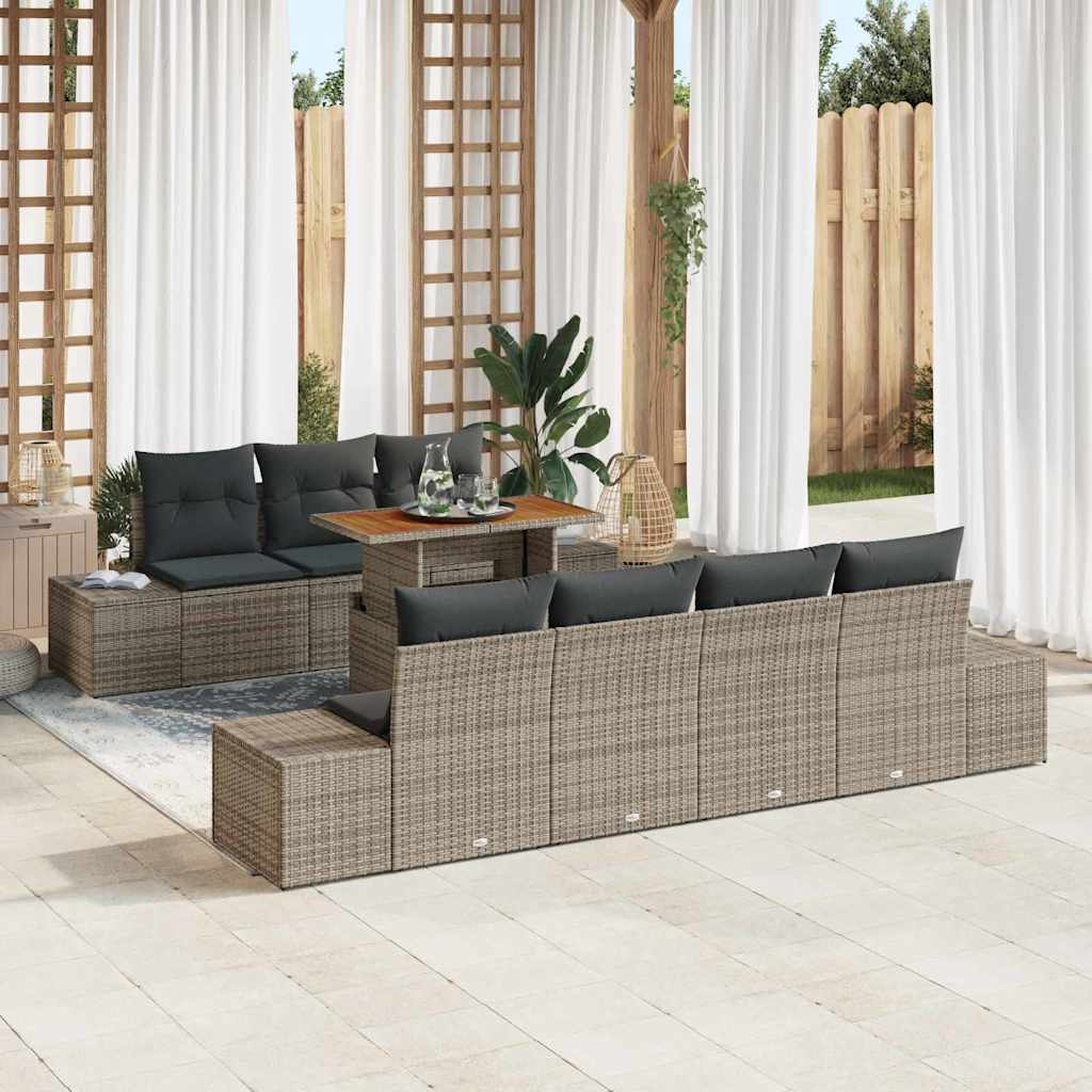 Gartensofa-set 8 Stk. Grau Poly-Rattan