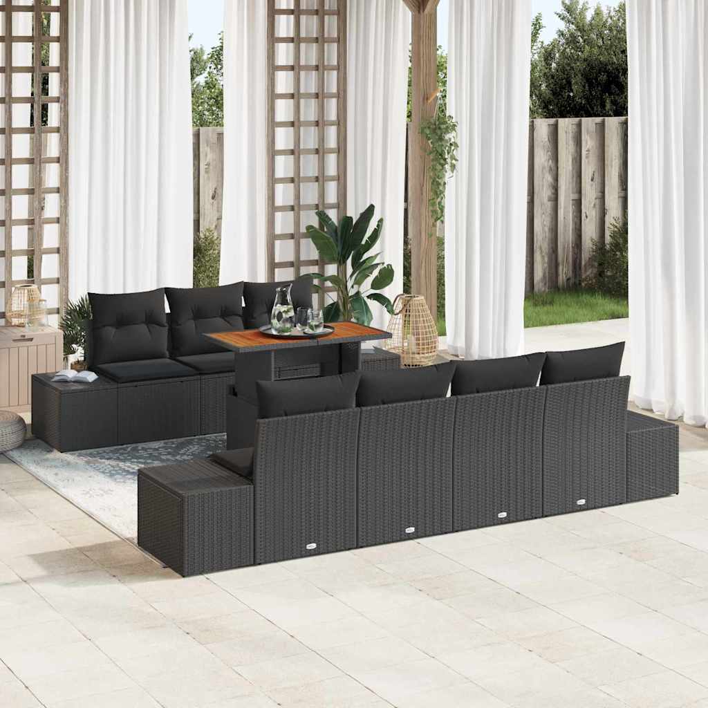 Gartensofa-set 8 Stk. Schwarz Poly-Rattan