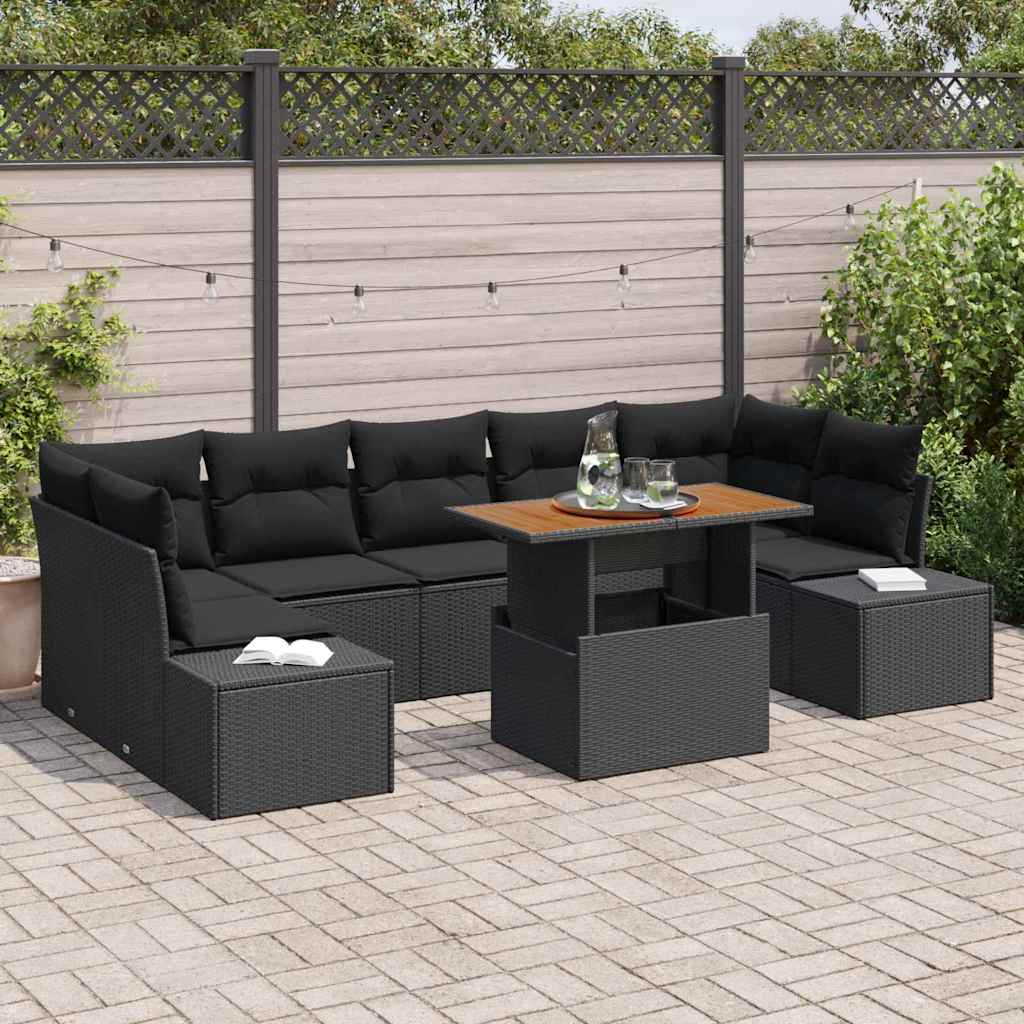 Gartensofa-set 8 stk. Schwarz Poly-Rattan