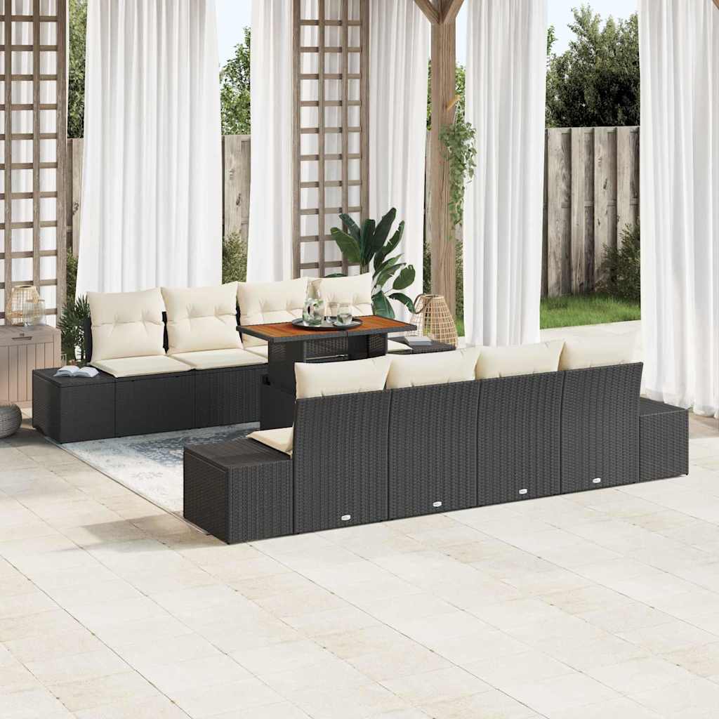 Gartensofa-set 9 Stk. Schwarz Poly-Rattan