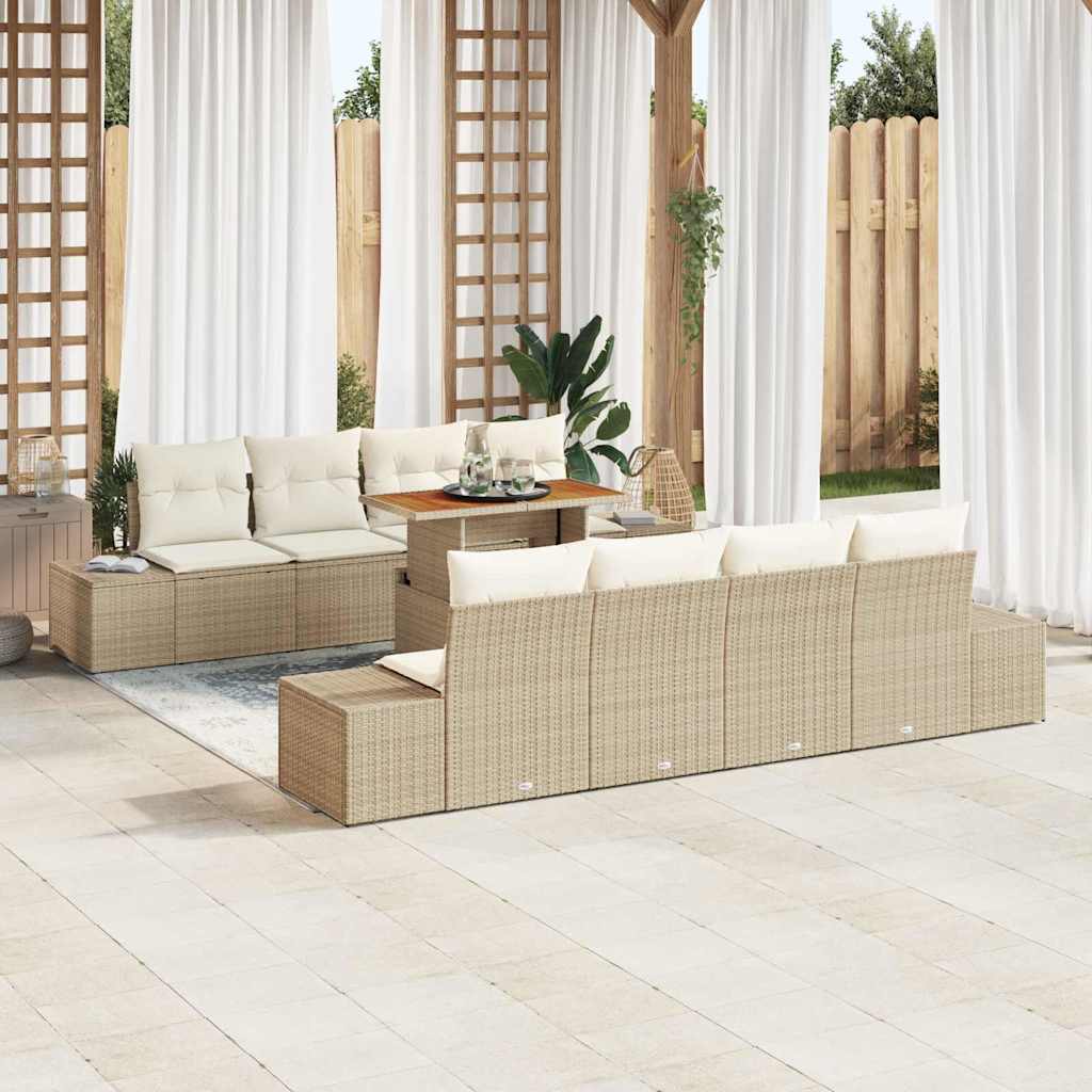 Gartensofa-set 9 Stk. Beige Poly-Rattan