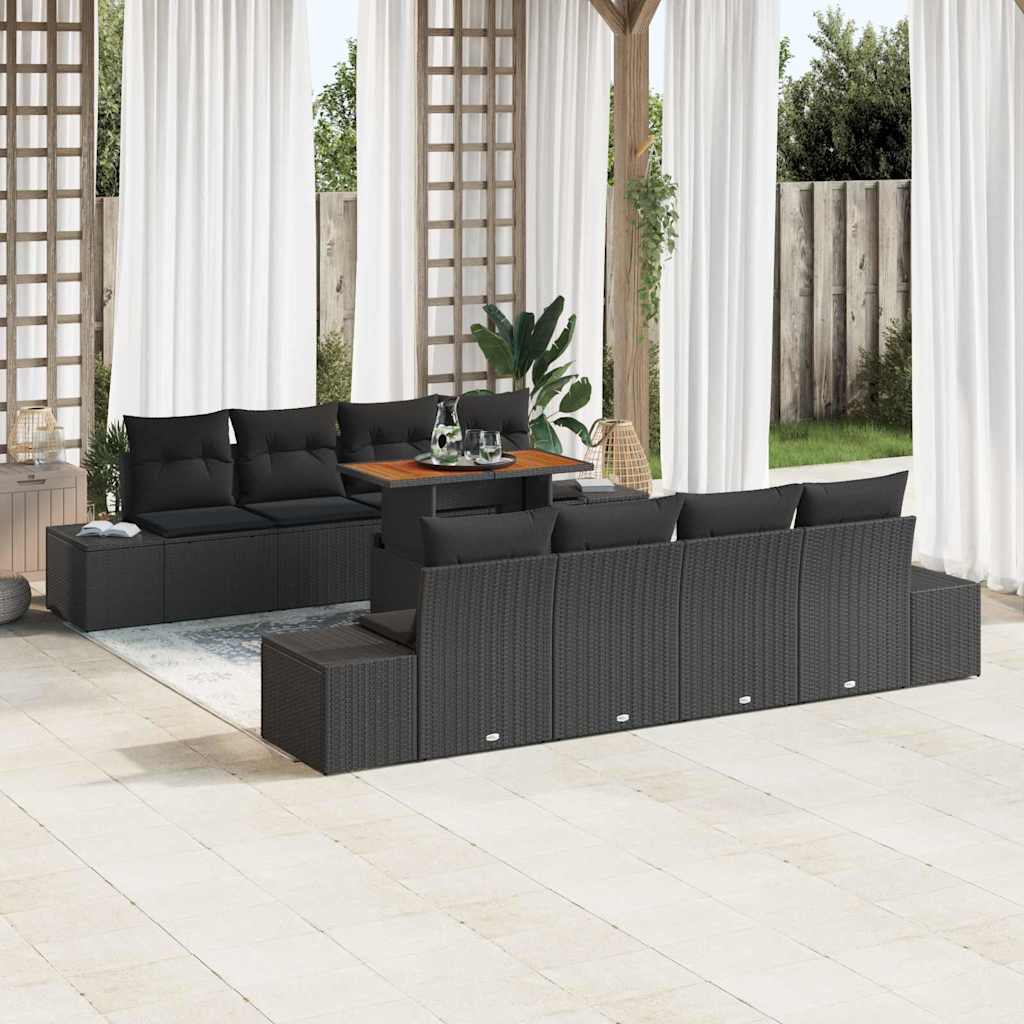 Gartensofa-set 9 Stk. Schwarz Poly-Rattan