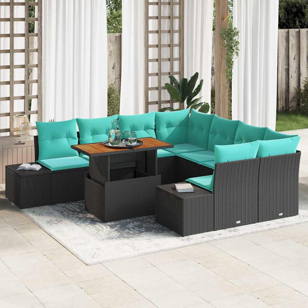 Garten Essgruppe 9 stk. 8-Sitzanzahl Schwarz und Teal
