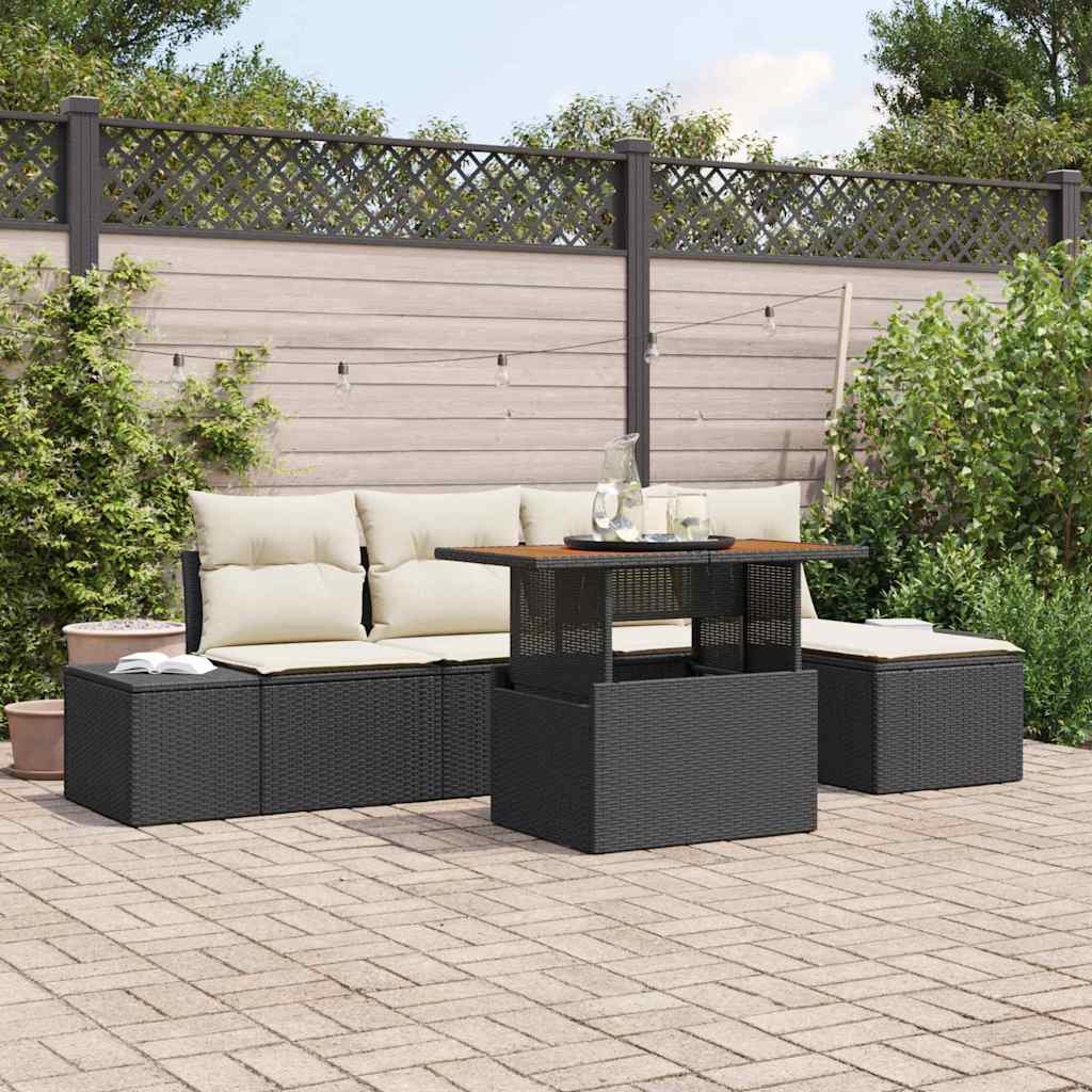 Gartensofa-set 6 stk. Schwarz Poly-Rattan