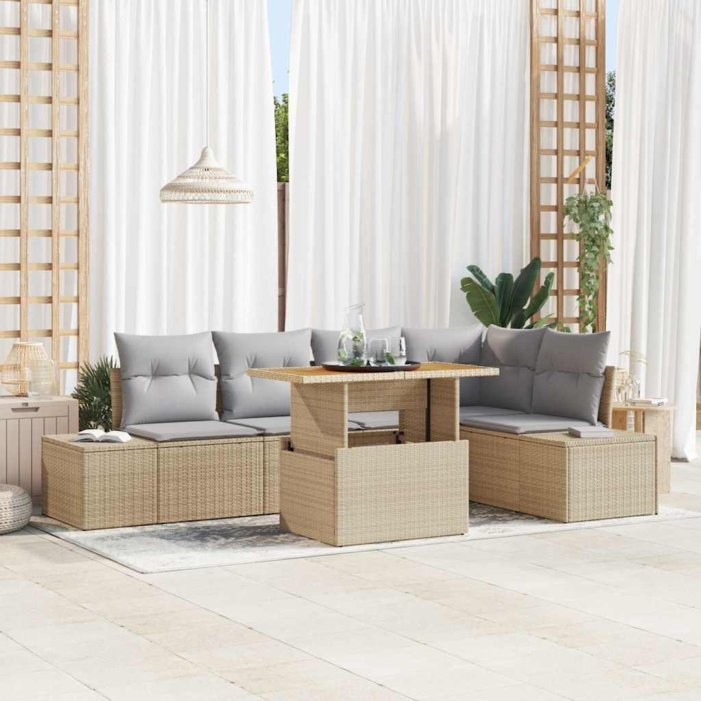 Gartensofa-set 6 stk. Beige Poly-Rattan