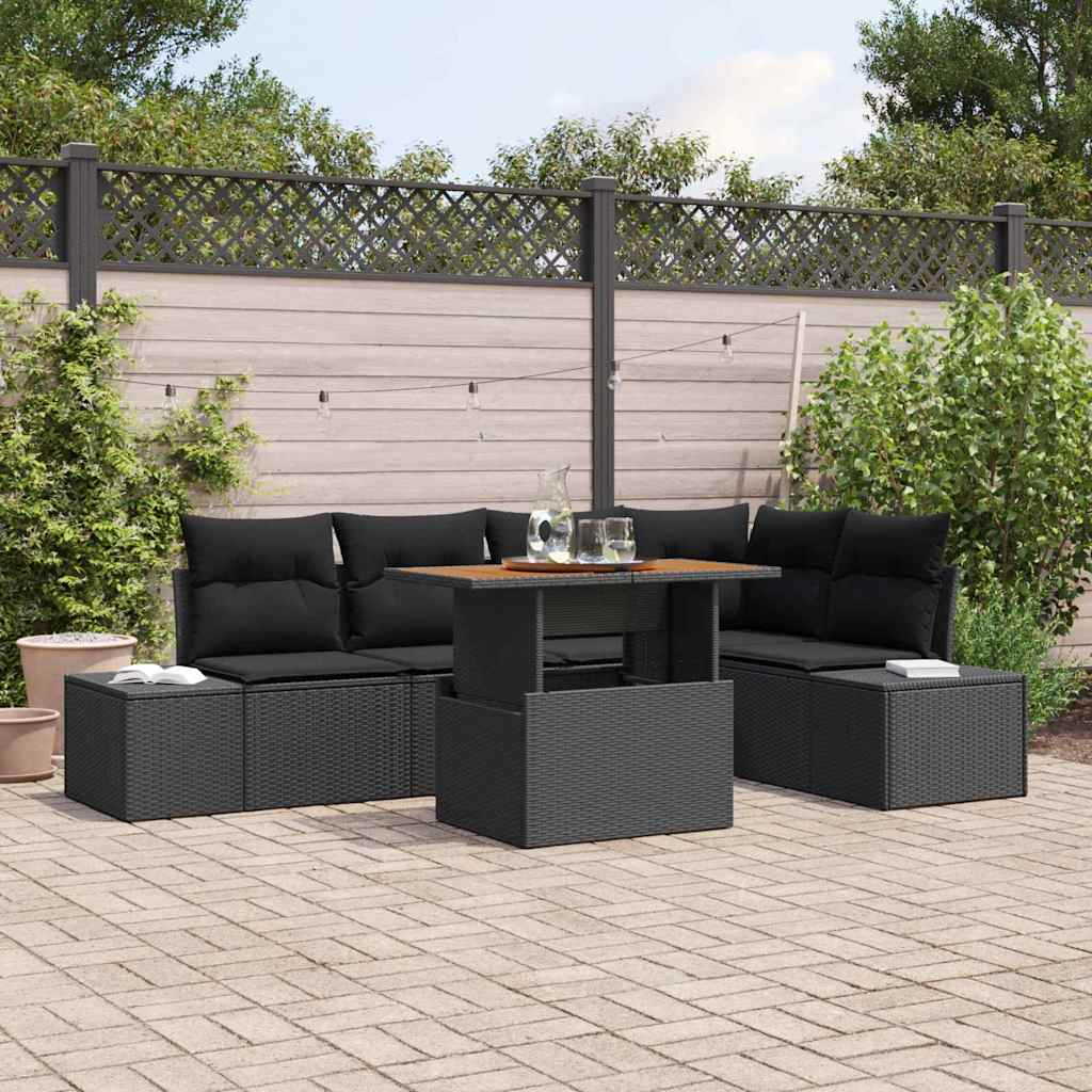 Gartensofa-set 6 stk. Schwarz Poly-Rattan
