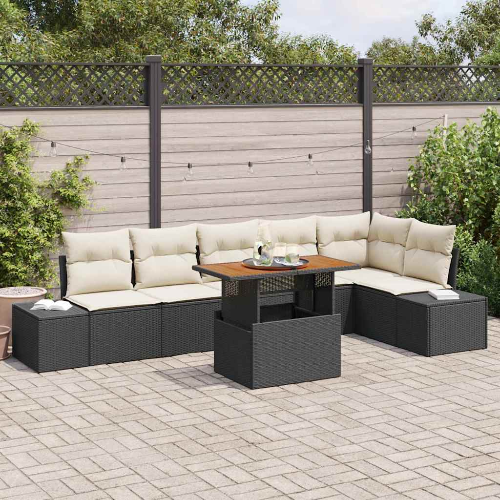 Gartensofa-set 7 Stk. Schwarz und Creme
