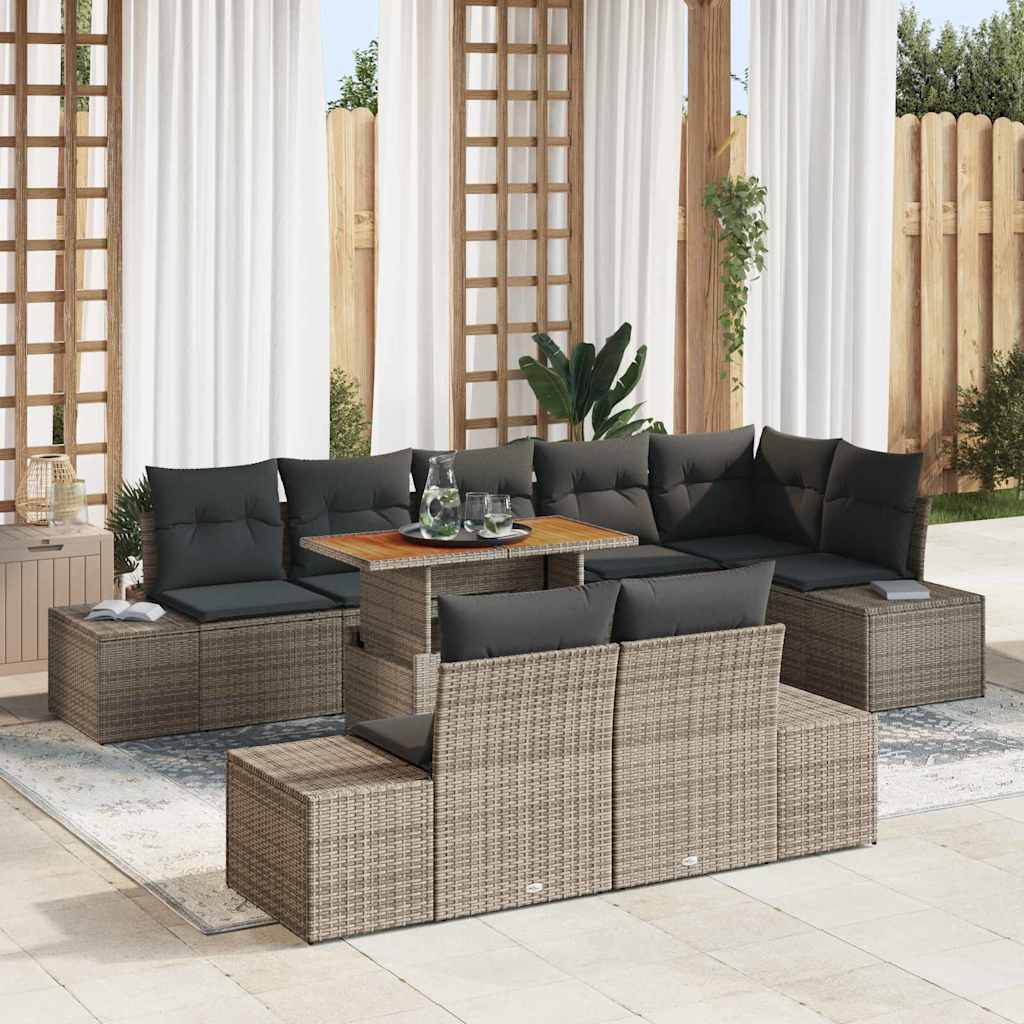 Gartensofa-set 9 Stk. Grau Poly-Rattan