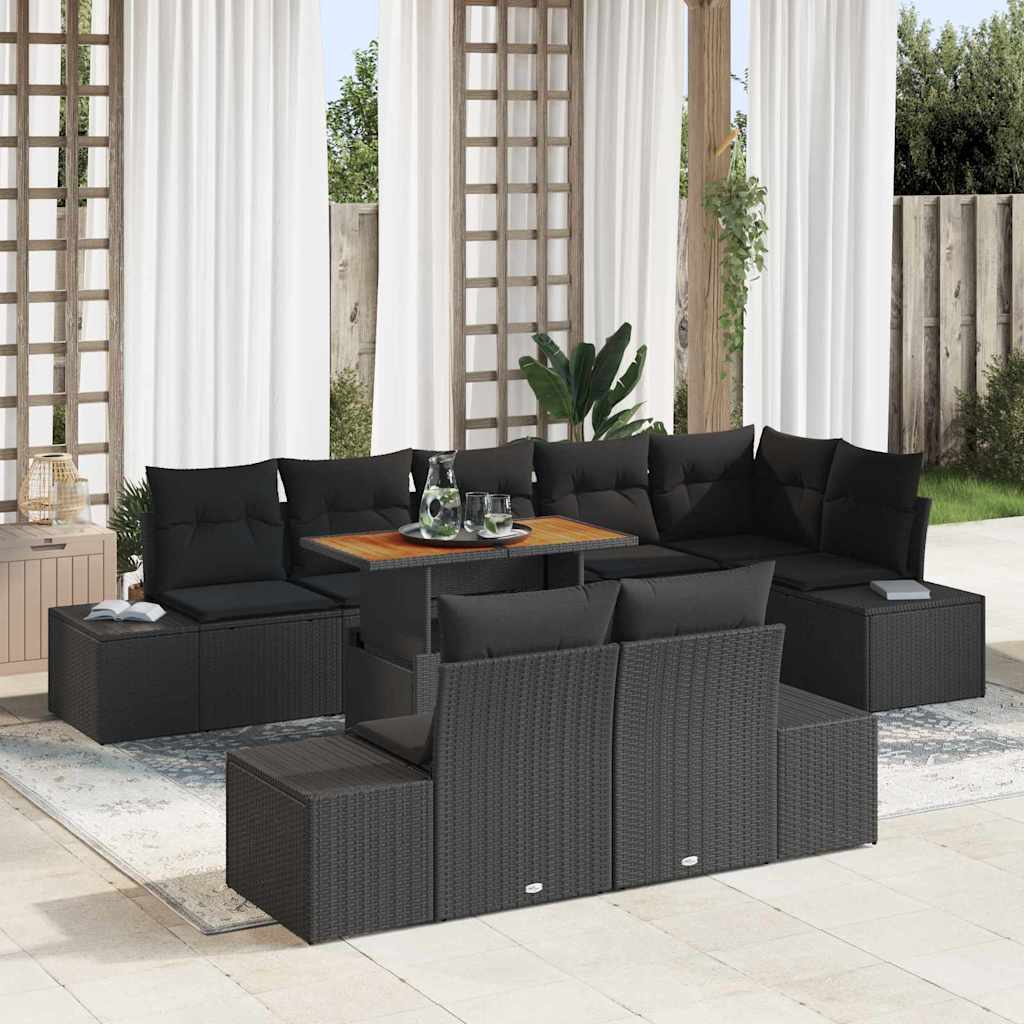 Gartensofa-set 9 Stk. Schwarz Poly-Rattan