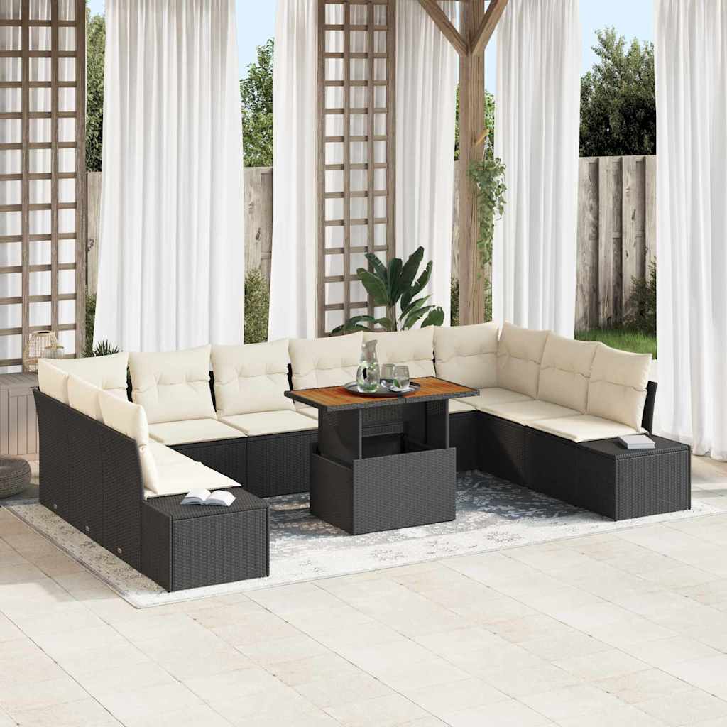 Garten-Sofa-Set 11 stk. Schwarz und Creme