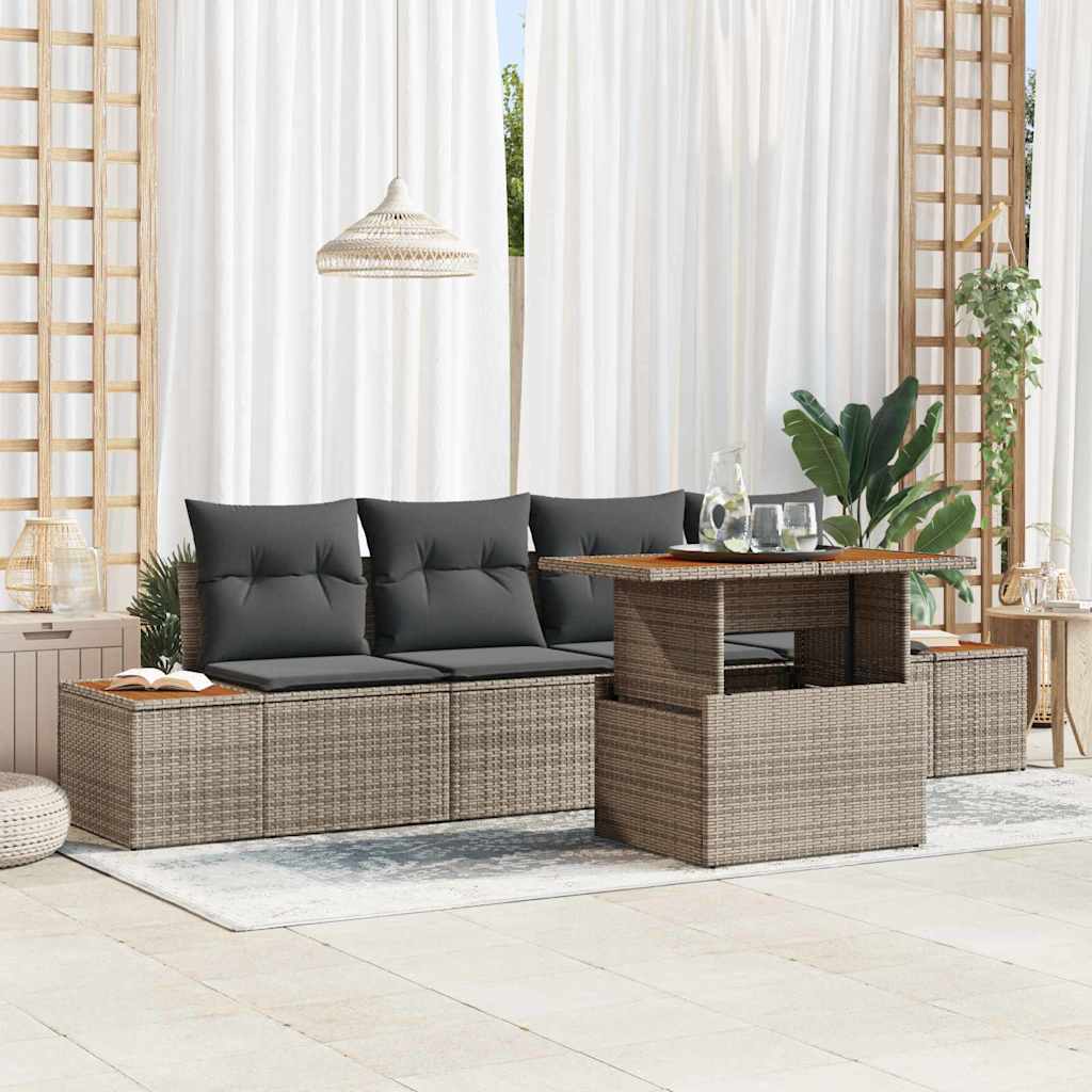 Gartensofa-set 5 Stk. Grau Poly-Rattan