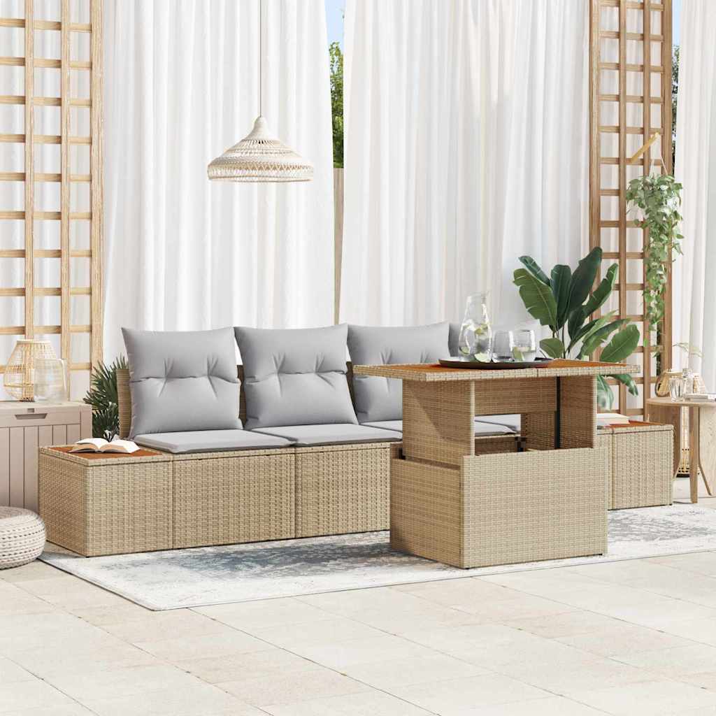 Gartensofa-set 5 Stk. Beige Poly-Rattan