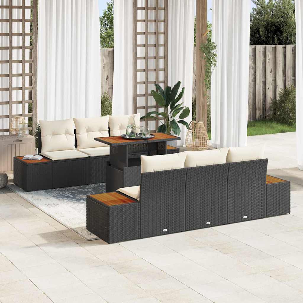 Gartensofa-set 7 Stk. Schwarz und Beige