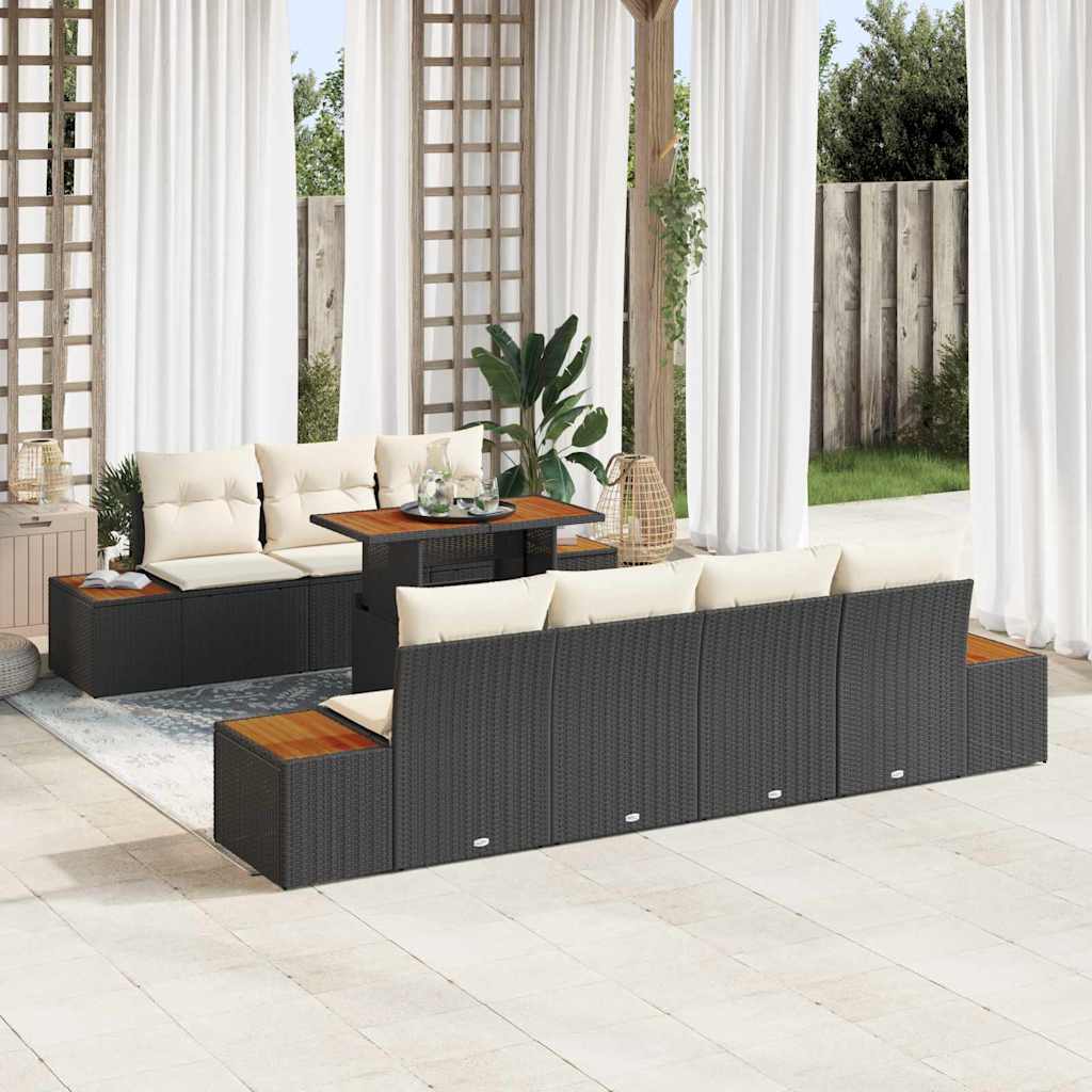 Garten-Sofa-Set 8 stk. Schwarz Poly Rattan