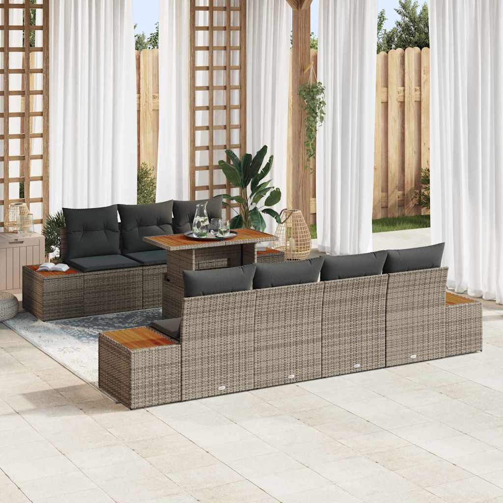 Garten-Sofa-Set 8 stk. Grau Poly Rattan