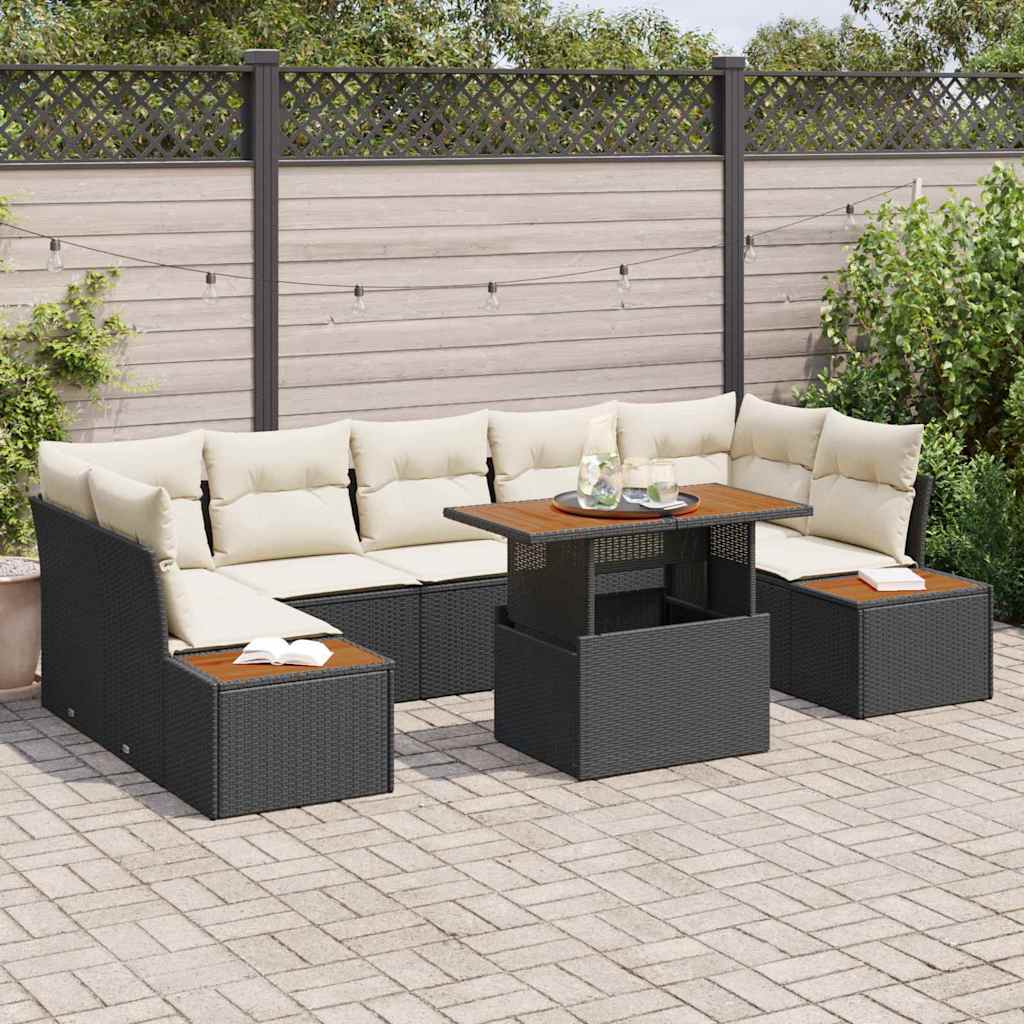 Gartensofa-set 8 Stk. Schwarz und Beige