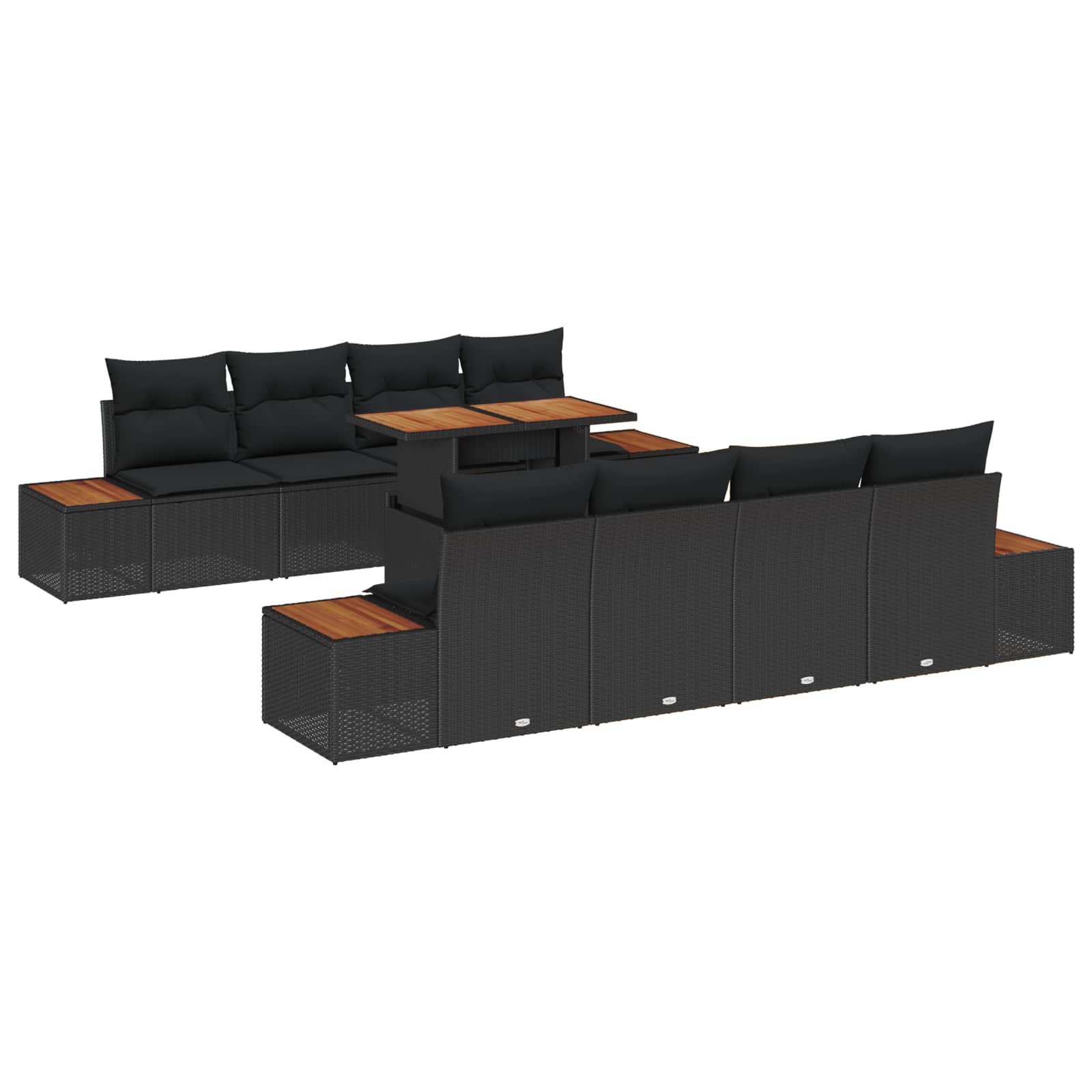 Gartensofa-set 9 stk. Schwarz Poly-Rattan