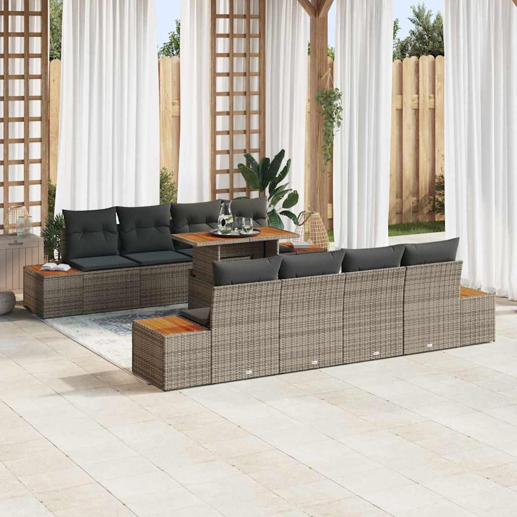 Gartensofa-set 9 stk. Grau Poly-Rattan