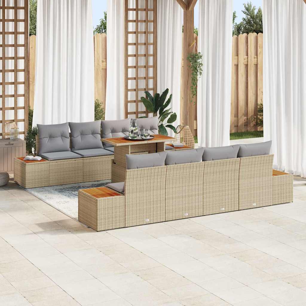 Gartensofa-set 9 stk. Beige Poly-Rattan