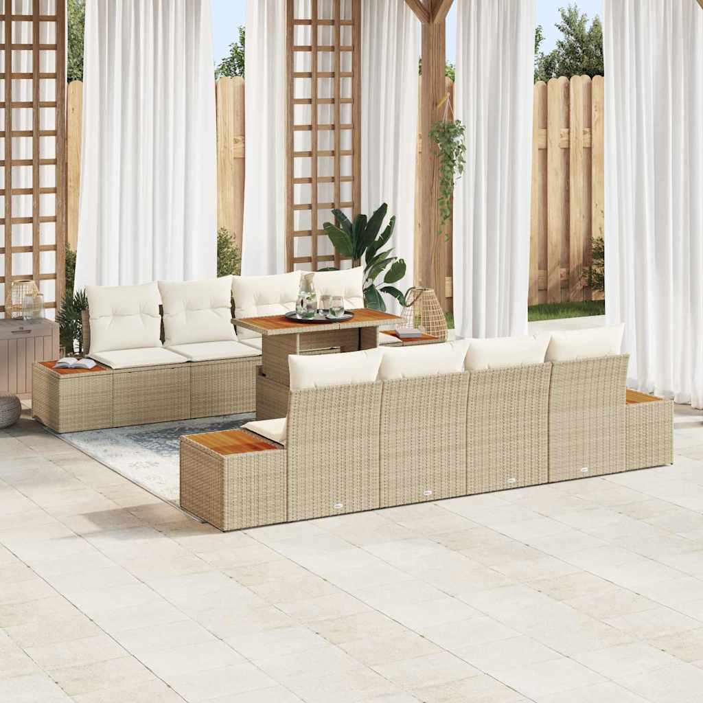 Gartensofa-set 9 stk. Beige Poly-Rattan