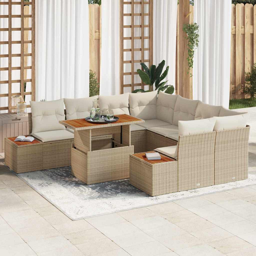 Gartensofa-set 9 Stk. Beige Poly-Rattan