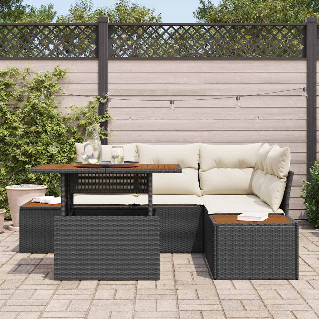 Gartensofa-set 5 Stk. Schwarz und Beige