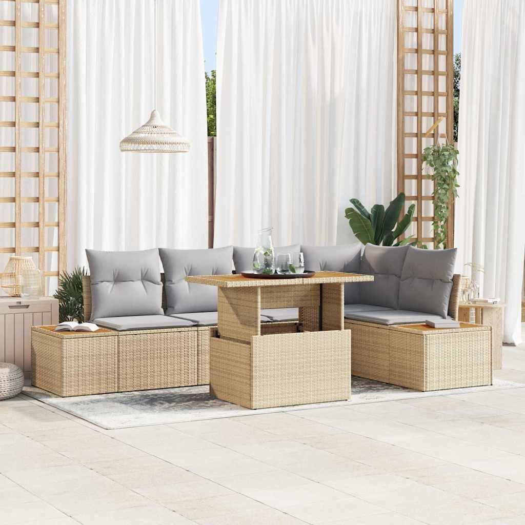 Gartensofa-set 6 Stk. Beige Poly-Rattan