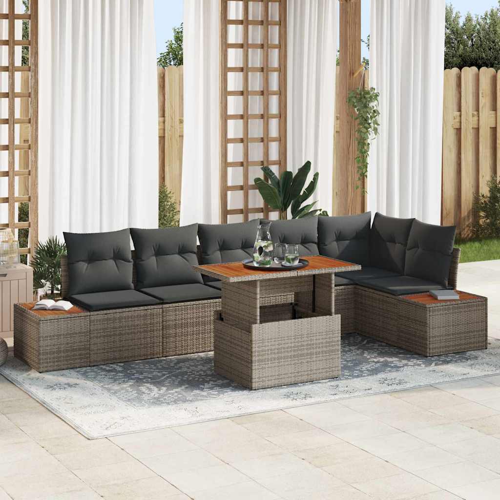 Gartensofa-set 7 stk. Grau Poly-Rattan