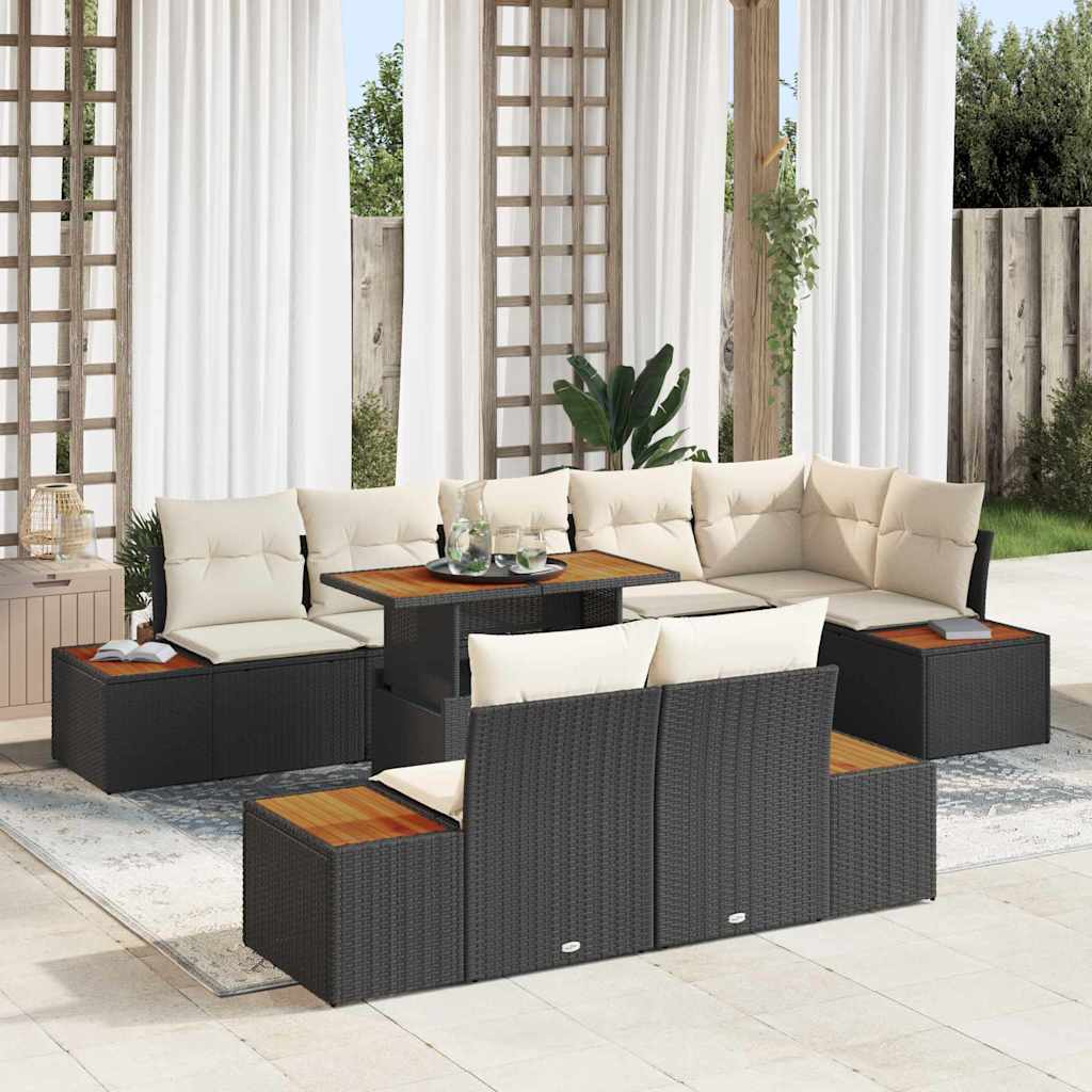 Gartensofa-set 9 Stk. Schwarz und Beige