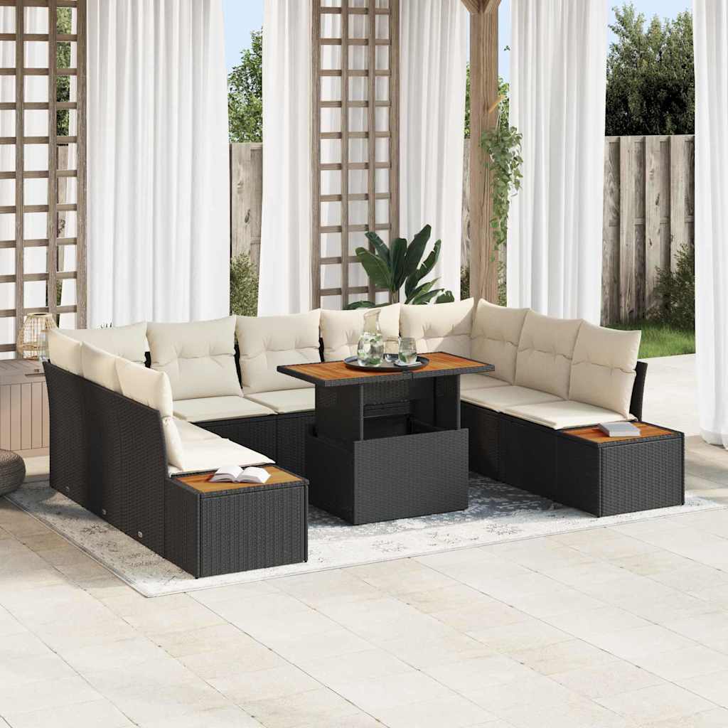 Gartensofa-set 10 Stk. Schwarz Poly-Rattan