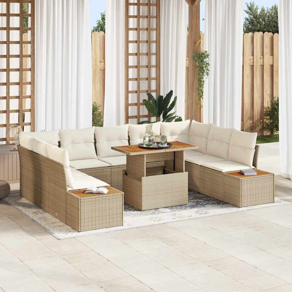 Gartensofa-set 10 Stk. Beige Poly-Rattan