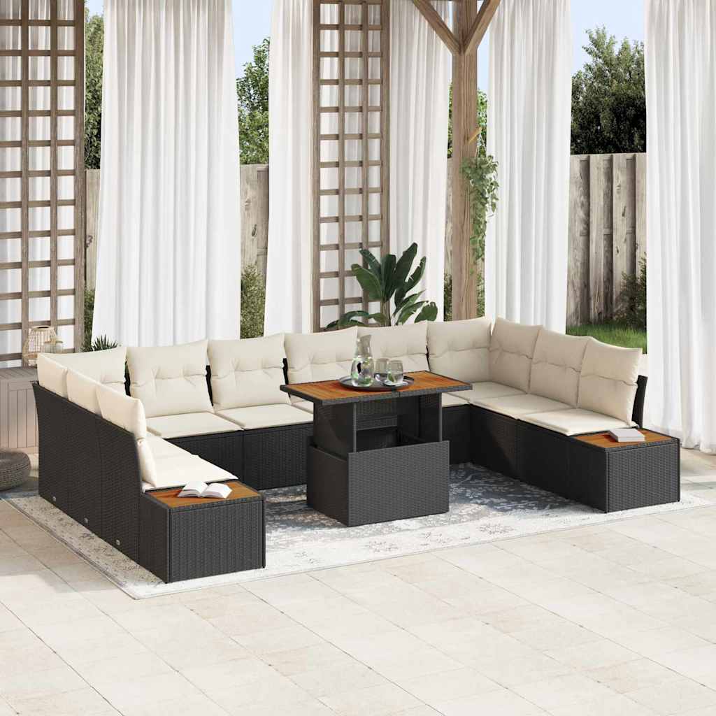 Gartensofa-set 11 Stk. Schwarz Poly-Rattan