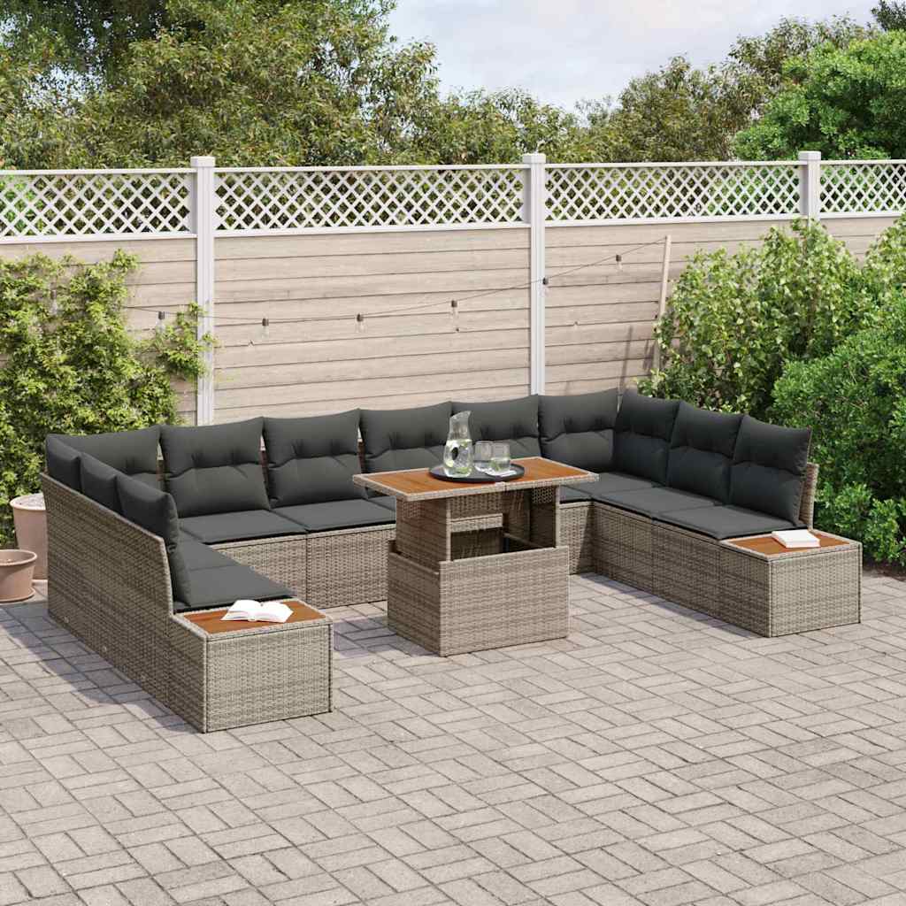 Gartensofa-set 11 Stk. Grau Poly-Rattan