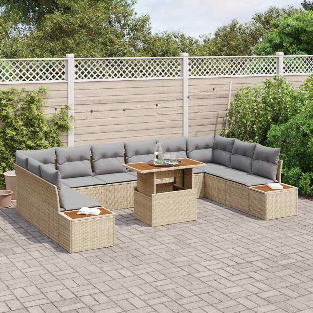 Gartensofa-set 11 Stk. Beige Poly-Rattan