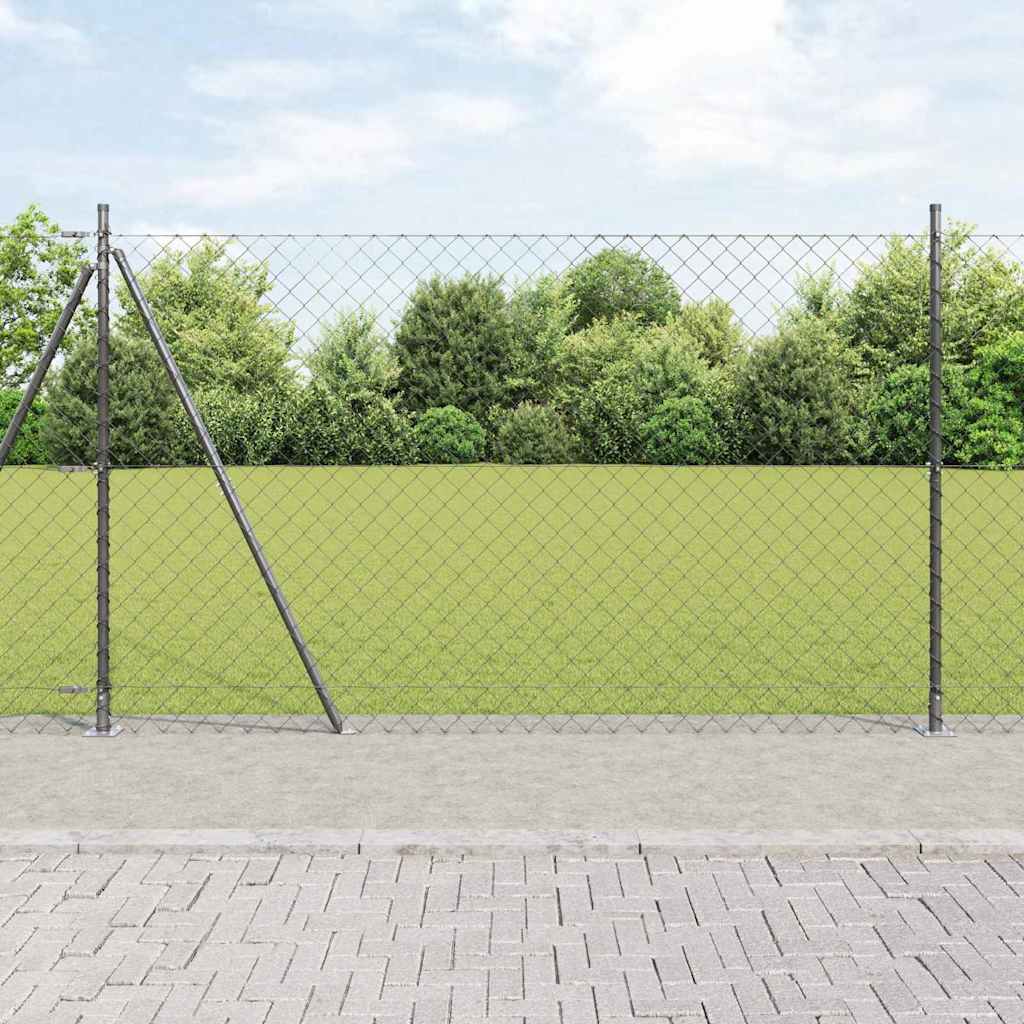 Maschendrahtzaun mit Betonsockel 25 x 1,5 m Grau Netz