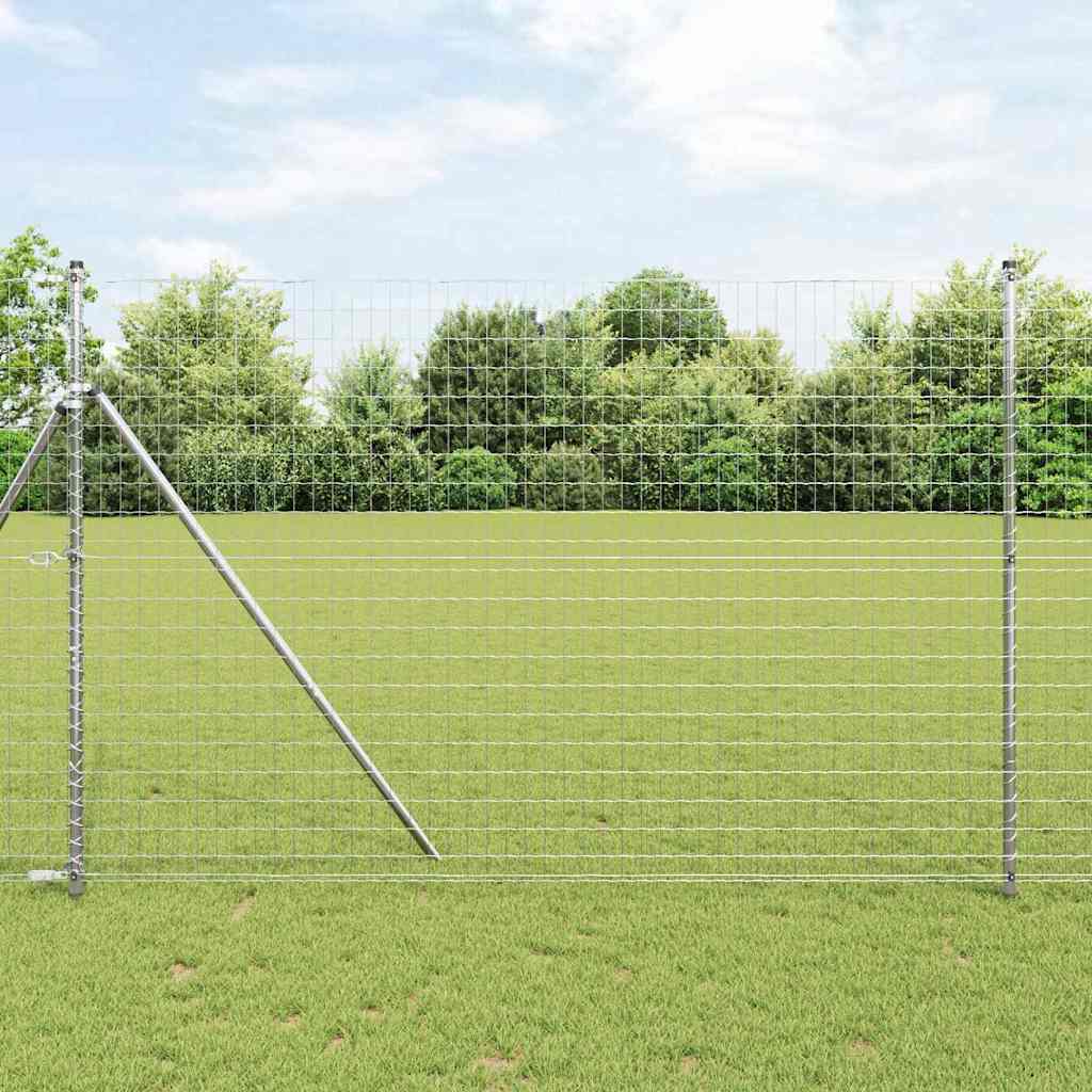 Bodenmontierter Euro-Zaun 10 x 1,5 m Verzinkter Stahl Silber