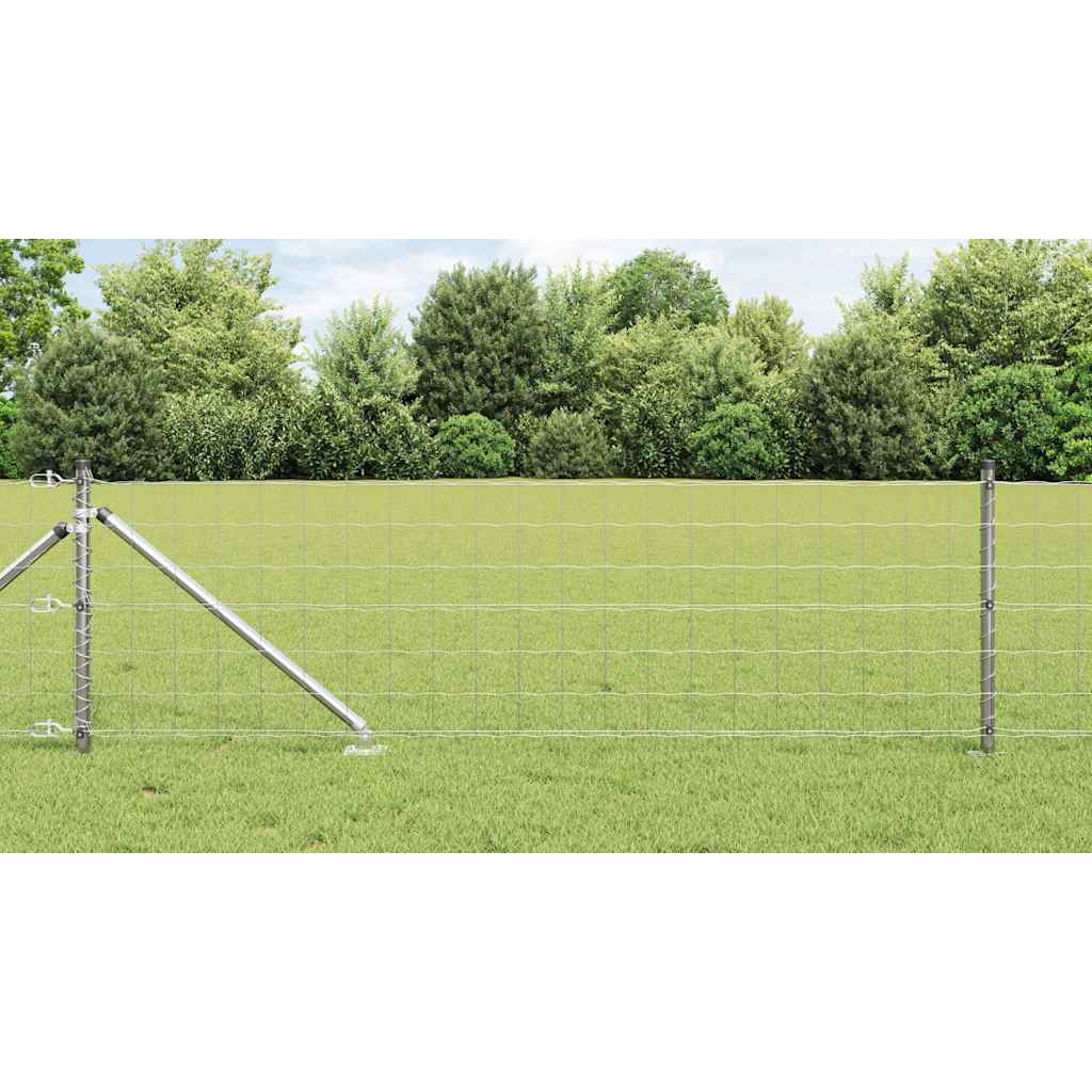 Euro-Zaun mit Stacheln 25 x 0,8 m Verzinkter Stahl Silber Netz